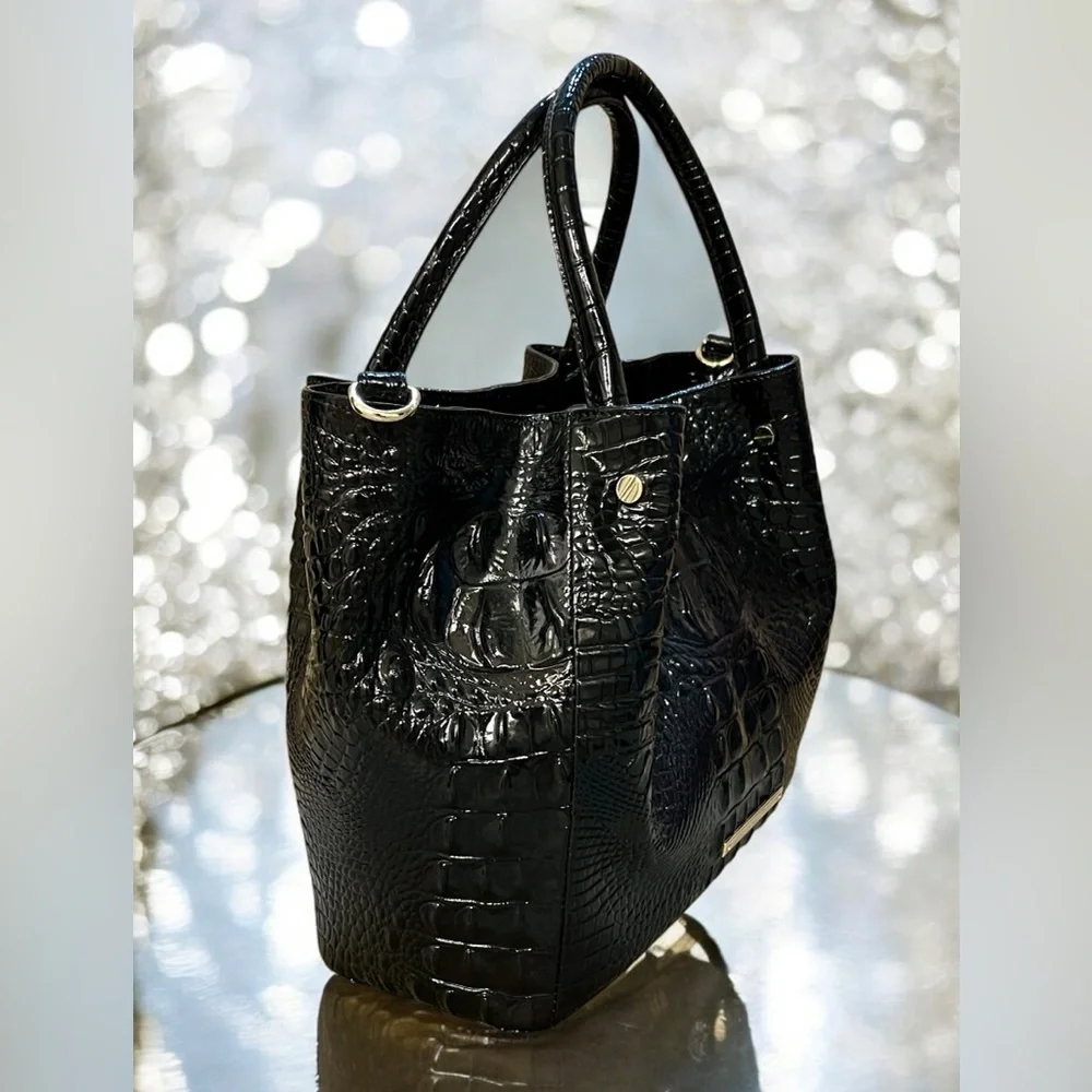 Brahmin Black Croco-Embossed Satchel